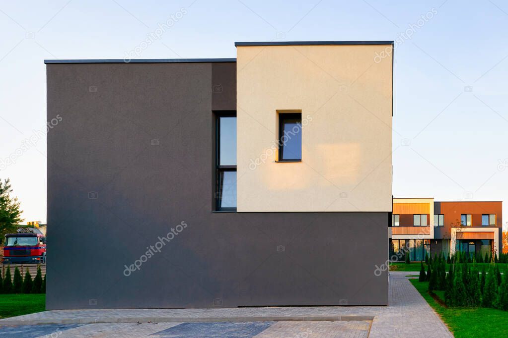 Apartment residential townhouse facade architecture with outdoor facilities