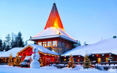 Snowman Santa Office Santa Village Rovaniemi Lapland evening new clipart