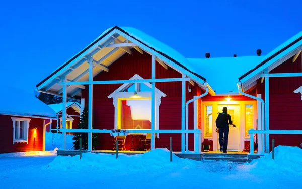New entering Santa Claus Holiday Village House in Lapland — Stock Photo, Image