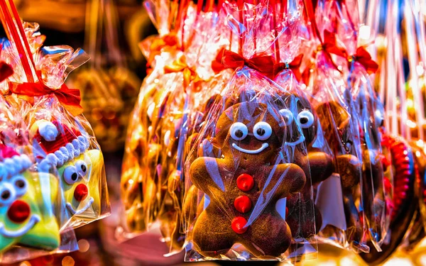 Sweet Gingerbread on Night Christmas Market at Gendarmenmarkt Berlin Germany reflex