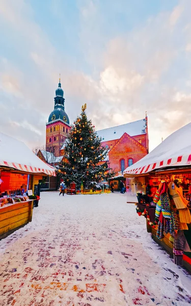 Traditionele kerstboom op kerstmarkt reflex — Stockfoto