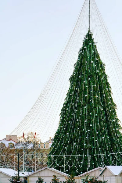 Sapin de Noël avec décorations au marché de Noël à Vilnius reflex — Photo