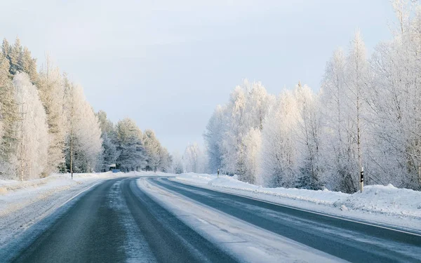 Winter road and Snowy Forest in Cold Finland reflex — Stock Photo, Image
