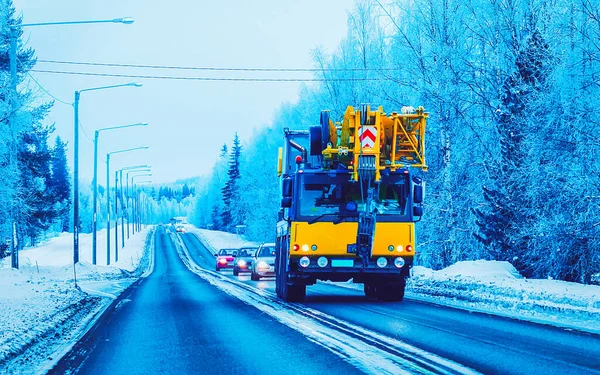 Truck in Lapland Snow Winter Road reflex — Stock Photo, Image