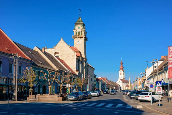 Town Hall with road Saint James Church Leibnitz Austria — Stock Photo, Image