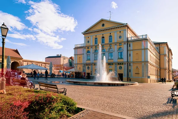 Square with people at National theater in Varazdin — Stock Photo, Image