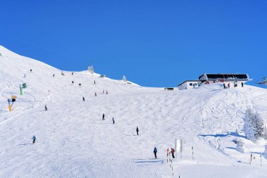 Avusturya 'daki Zillertal Arena kayak merkezinde kayak yapan kayakçılar