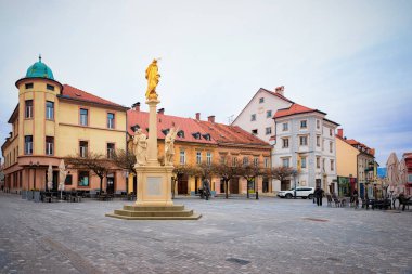 Celje 'nin eski Slovenya kentinin ana meydanına sahip şehir manzarası