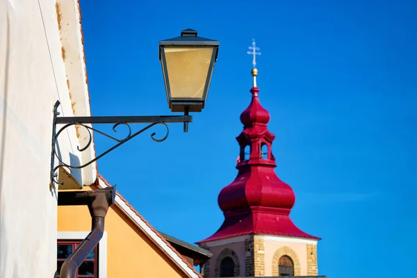 Ptuj City Tower and street lantern in Slovenia — стокове фото