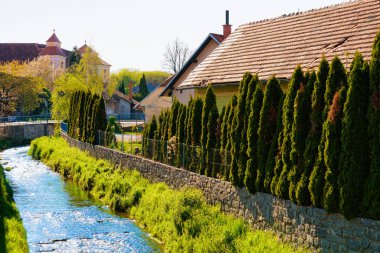 Slovenya 'nın Slovenya Bistrica kentindeki Ortaçağ şatosunda Bistrica Nehri