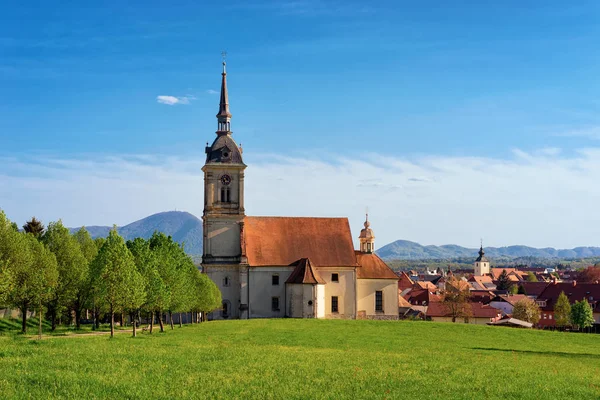 Saint Bartholomew Parish Church and scenery in Slovenska Bistrica Slovenia — стокове фото