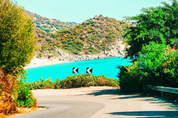 Road to Villasimius Beach at Mediterranean Sea Sardinia Island Italy — ストック写真