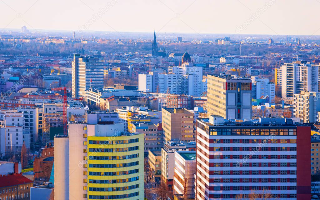 Aerial view on modern architecture in Potsdamer Platz Berlin reflex