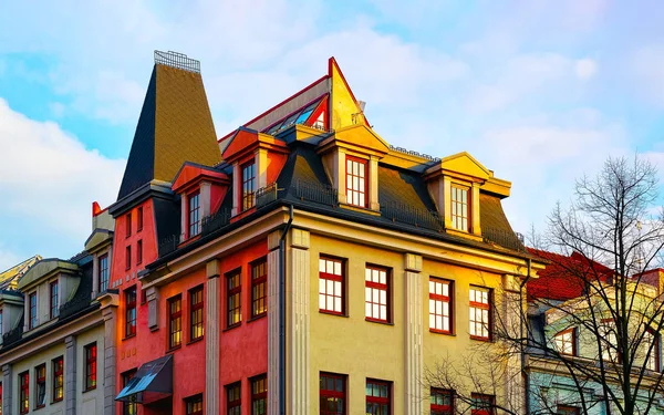 Old building architecture in city center in Riga reflex — Stock Photo, Image