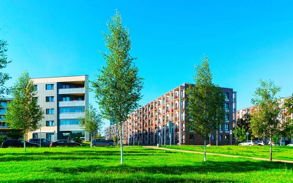 Park at new apartment residential buildings with outdoor facilities Vilnius reflex
