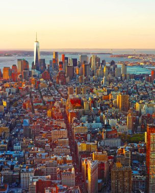 Manhattan şehir merkezindeki Usa refleksinde hava görüntüsü