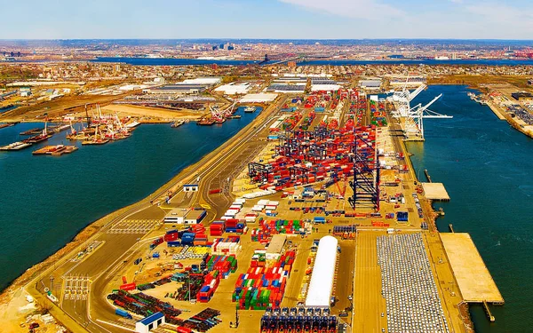 Luchtfoto naar mondiale containerterminal in Bayonne reflex — Stockfoto