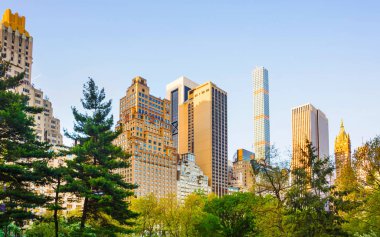 Central Park 'taki Manhattan gökdelenleri Batı Nyc refleksi