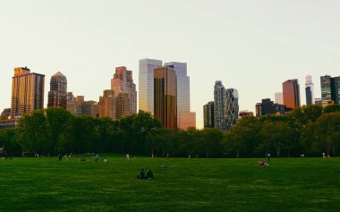Manhattan şehir merkezinde gökyüzü Central Park Güney Amerika refleksi