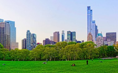 Central Park 'ın güney refleksindeki Manhattan şehir merkezi silüeti