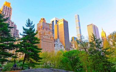 Central Park 'taki Manhattan gökdelenleri Batı refleksi