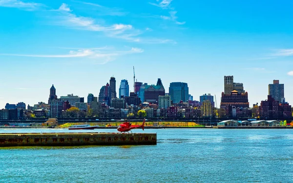 Helicopters on helipad in Pier 6 in Lower Manhattan Usa reflex — стокове фото