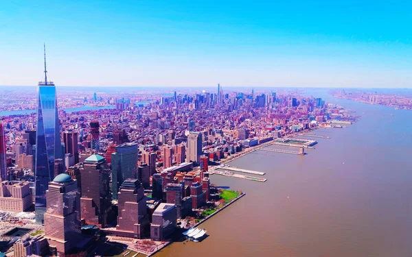 Vista aérea sobre Manhattan y Hudson River Reflejo de Nueva York — Foto de Stock