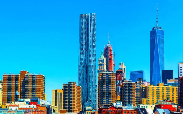 Uitzicht vanaf Ferry op Lower Manhattan Usa reflex — Stockfoto