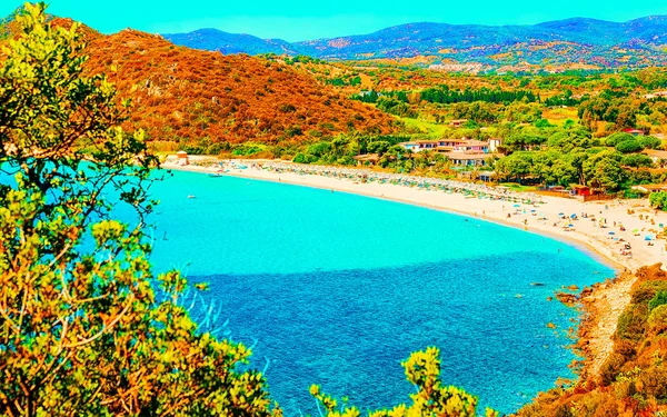 Plaża Villasimius na Morzu Śródziemnym na wyspie Sardynia we Włoszech refleks — Zdjęcie stockowe