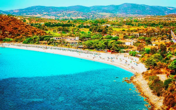 Villasimius Beach in Mediterranean Sea in Sardinia Island in Italy reflex — Stock Photo, Image