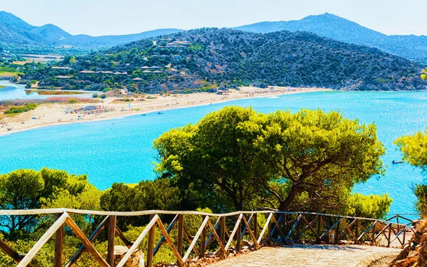 Pathway in Chia beach near Mediterranian Sea Sardinia reflex — 스톡 사진