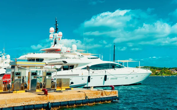 Marina with luxury yachts on Mediterranean Sea in Porto Cervo reflex — Stock Photo, Image