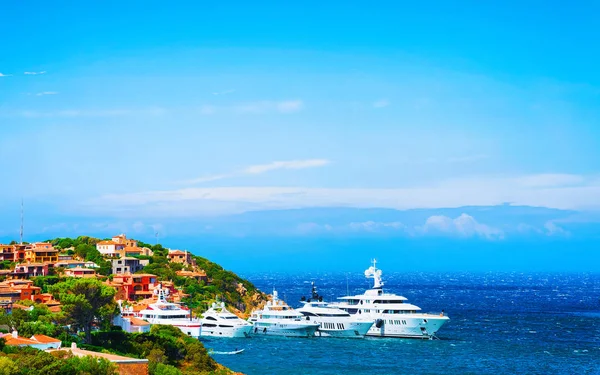 Luxury yachts at harbor at Porto Cervo Costa Smeralda Sardina reflex — 스톡 사진
