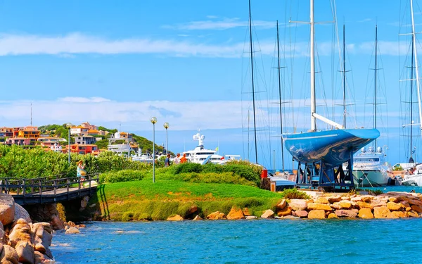 Marina and luxury yachts on Mediterranean Sea in Porto Cervo reflex — 스톡 사진