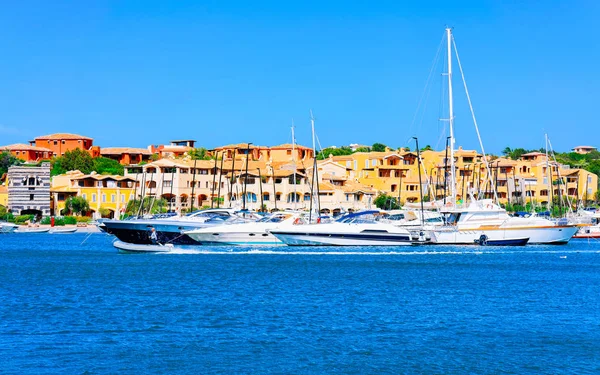 Marina with luxury yachts at Mediterranean Sea at Porto Cervo reflex — 스톡 사진