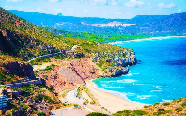 Spiaggia di Cala Domestica al resort Buggerru nel Mar Mediterraneo Sardegna reflex — Foto Stock