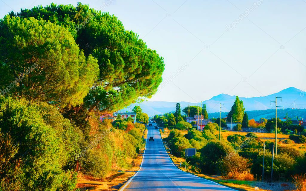 Road in Teulada at Carbonia Iglesias province Sardinia reflex