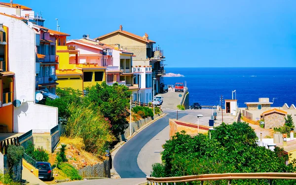 Cityscape of car road at Buggerru city at Mediterranean Sea Sardenha reflex — Fotografia de Stock