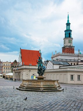 Poznan eski pazar meydanında Neptün Çeşmesi