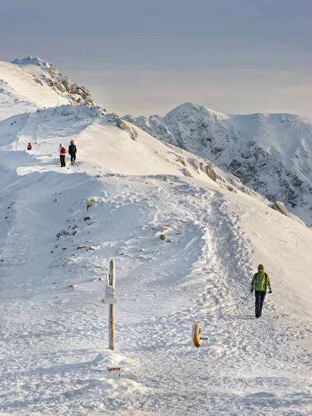 Люди на вершине Kasprowy Wierch в Закопане в Татрах зимой — стоковое фото