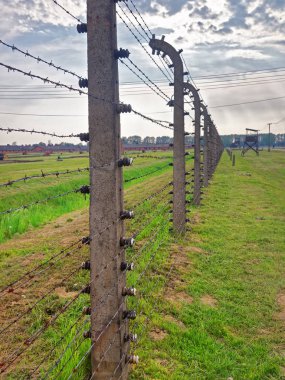 Auschwitz Birkenau toplama kampındaki dikenli teller.