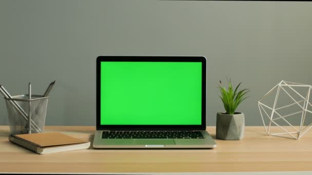 Laptop with green screen — Stock Video