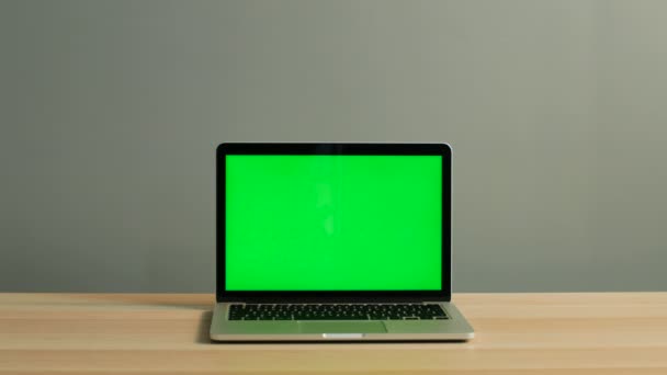 Portátil con pantalla verde — Vídeo de stock