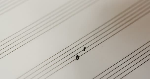 Makro av kvinnlig hand skriva noter i den musikaliska anteckningsboken. Närbild — Stockvideo