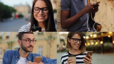 Çeşitli etnik çeşitlilikteki genç insanların caddelerde telefonla konuşmalarını izliyoruz. Yakışıklı adam bankta oturuyor ve dışarıdaki akıllı telefonda daktilo yazıyor. Kulaklıkla müzik dinleyen bir kız. Kadın kahve içer.