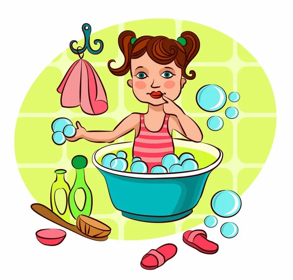 Niña tomando un baño — Vector de stock