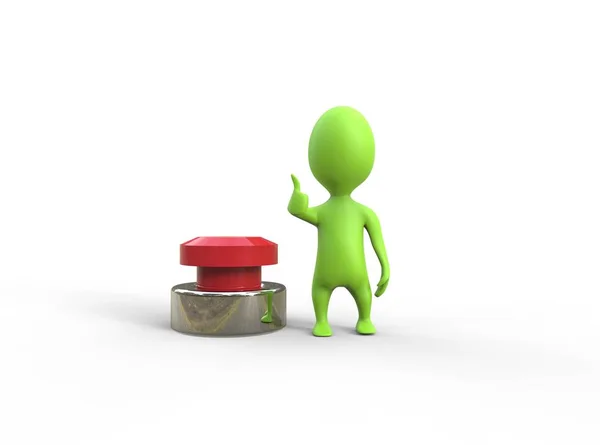 Green Human Button Represent Human Who Button Pressing — Stock Photo, Image