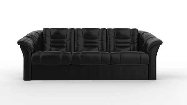 ホワイト インテリア デザインの分離された黒いソファ — ストック写真