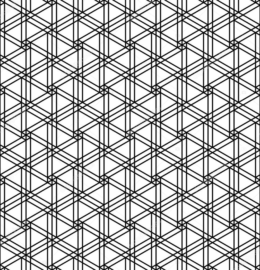 Seamless geometric pattern inspired by Japanese woodworking style Kumiko zaiku. .Black and white.