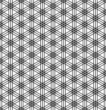 Japon marangoz stili Kumiko Zaiku 'dan esinlenilmiş kusursuz geometrik desen. - Siyah ve beyaz..